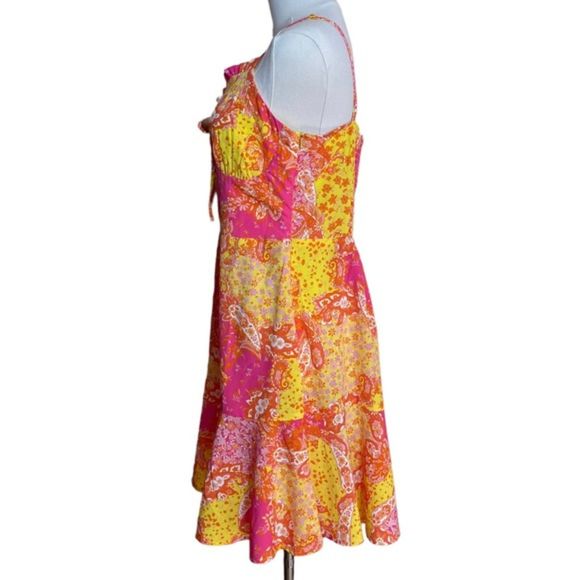 Derek Heart Paisley Floral Mini Dress Junior's XL Yellow Pink Smocked Back NEW - Picture 2 of 11